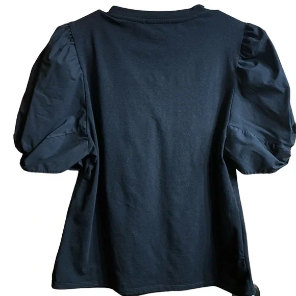Marc New York Black VNeck Puffed Short Sleeve Blouse Top Size Medium - Picture 2 of 5